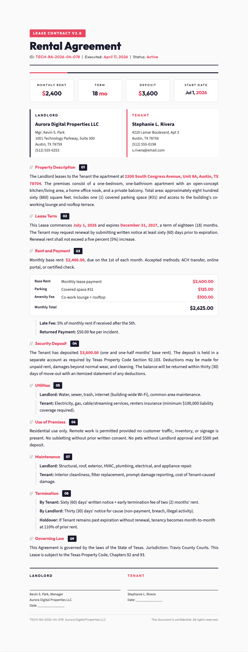 Tech minimalist rental agreement